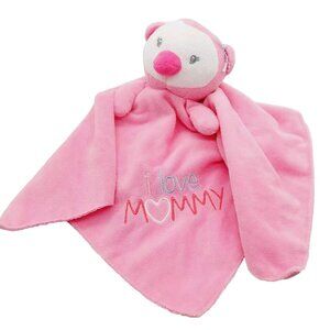 Baby Starters Lovey Security Blanket Penguin Pink White Plush I Love Mommy Read